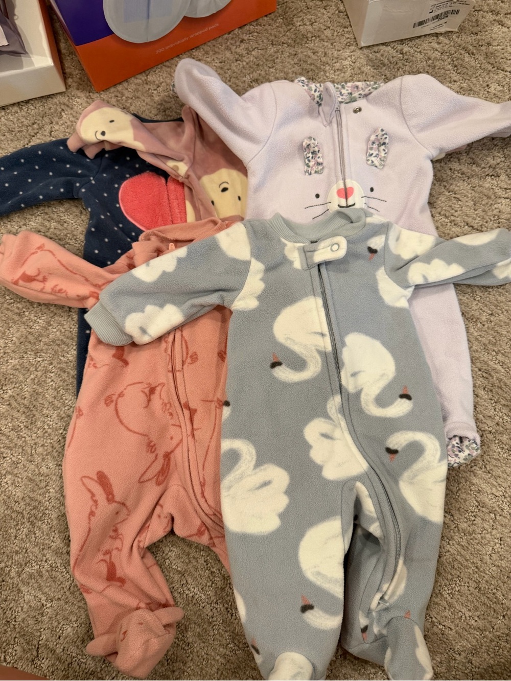 Bundle of 8 Carter's Fleece 2-Way Zip to Baby One-Piece footies